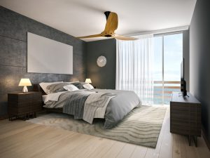 A picture of modern hotel room near the beach. 3D render.